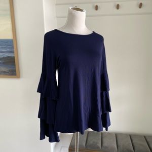 ZIBI LONDON NORDSTROM Navy Blue Bell Sleeve Knit Sweater